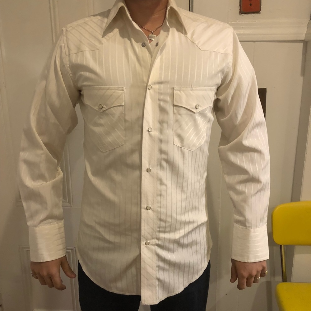 Wrangler White Western Shirt pearl snaps Small